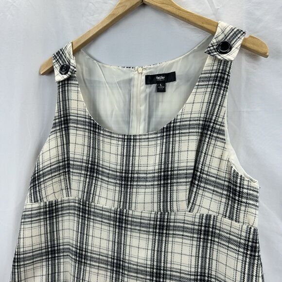 Mossimo Sheath Dress Large White Black Plaid Overall Wool Pockets Buttons School - Picture 2 of 12